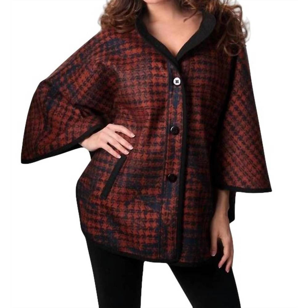 NEW ANGEL houndstooth cocoon cape in brown/black